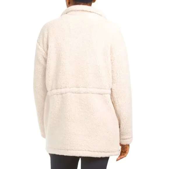 NWT Sherpa Drawstring Jacket with Woven Pockets and Placket.  Ivory.  Large - Picture 2 of 6